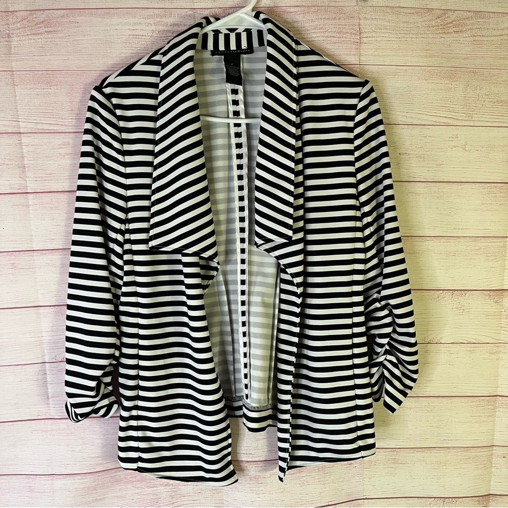 Grace Elements Black and White Striped Draped Open Front‎ Cardigan Small